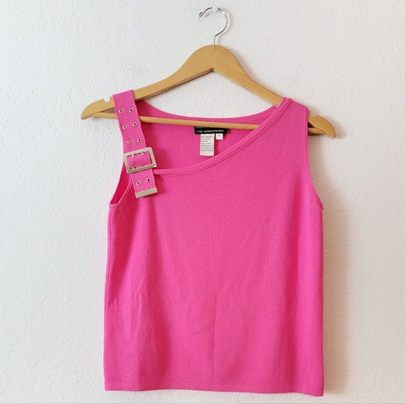 Vintage Hot Pink Y2K 90s Grommet Belt Bimbo Scence Clubbing Mcbling Tank Top M - Picture 3 of 16